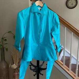 Marisa Baratelli 100% Thai Silk 3/4 Sleeve Button Down Jacket Blouse Size 8